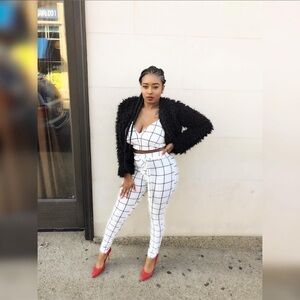 Women's Black and White Checkered Jumpsuit